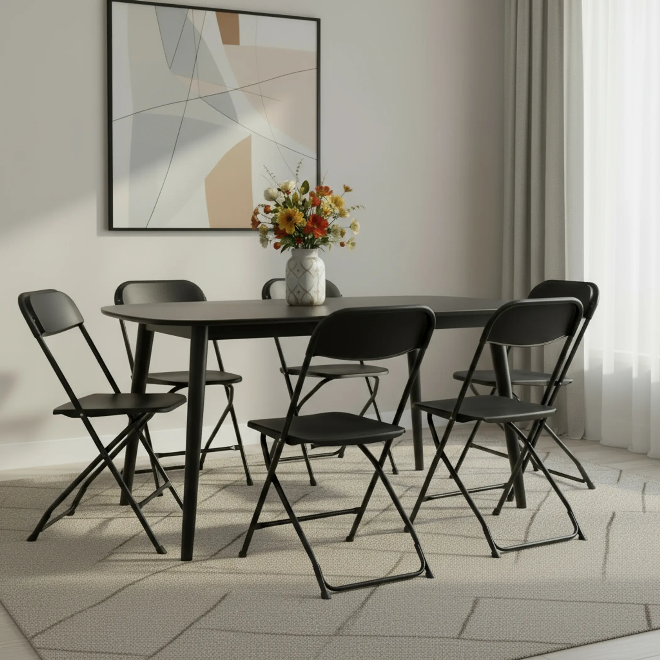 Set of Six Metal Outdoor Folding Stacking Dining Chairs - Image 2