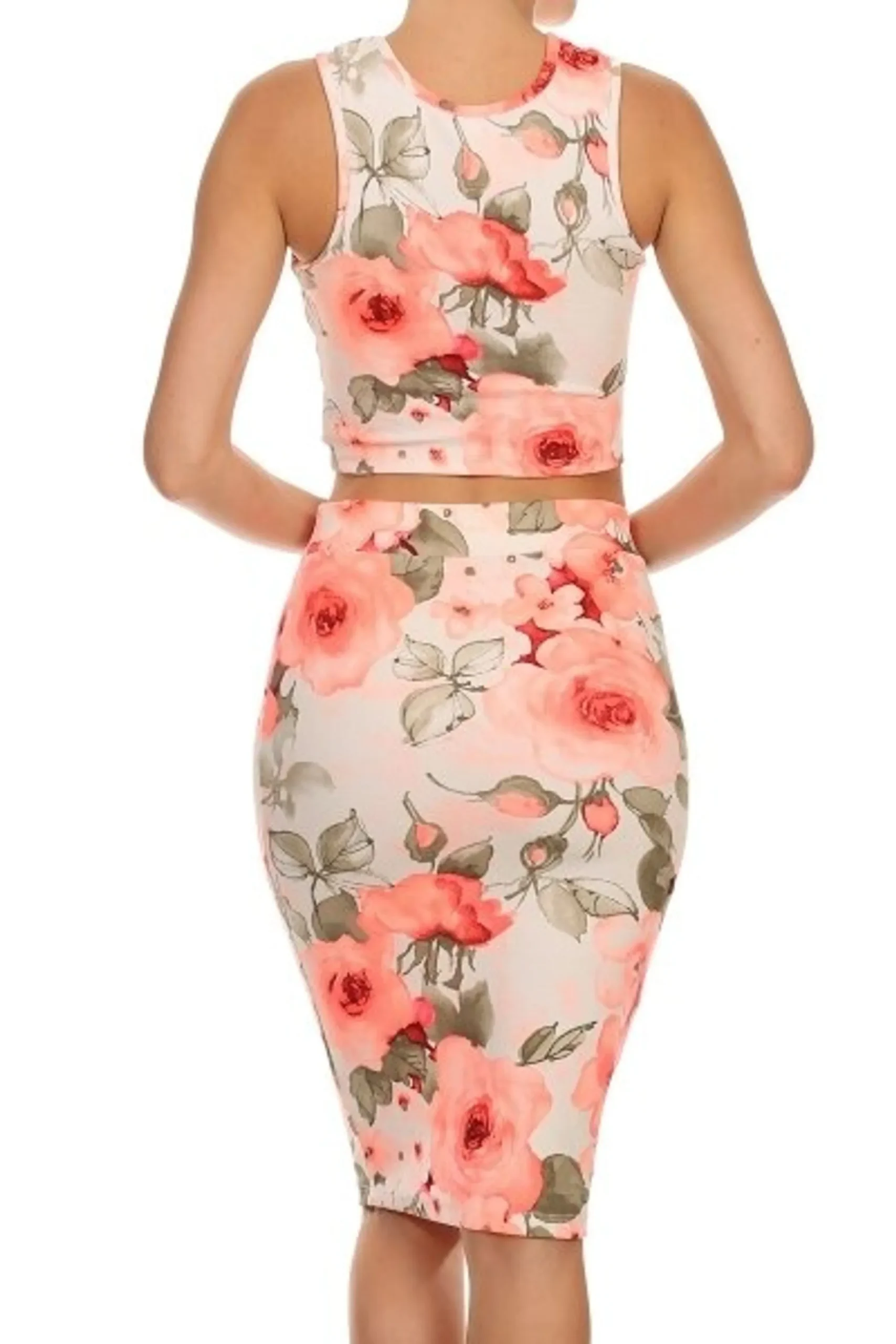 Floral Cross Crop Top and Midi Skirt Set - Image 3