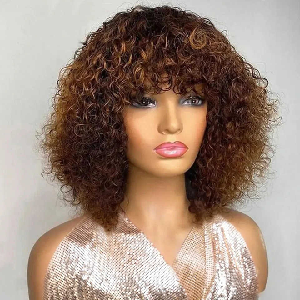 Jerry Curly Short Pixie Bob Cut Human Hair Wigs With Bang Honey Blonde Ombre Color For Black Women Remy Hair Full Machine Made - Image 8