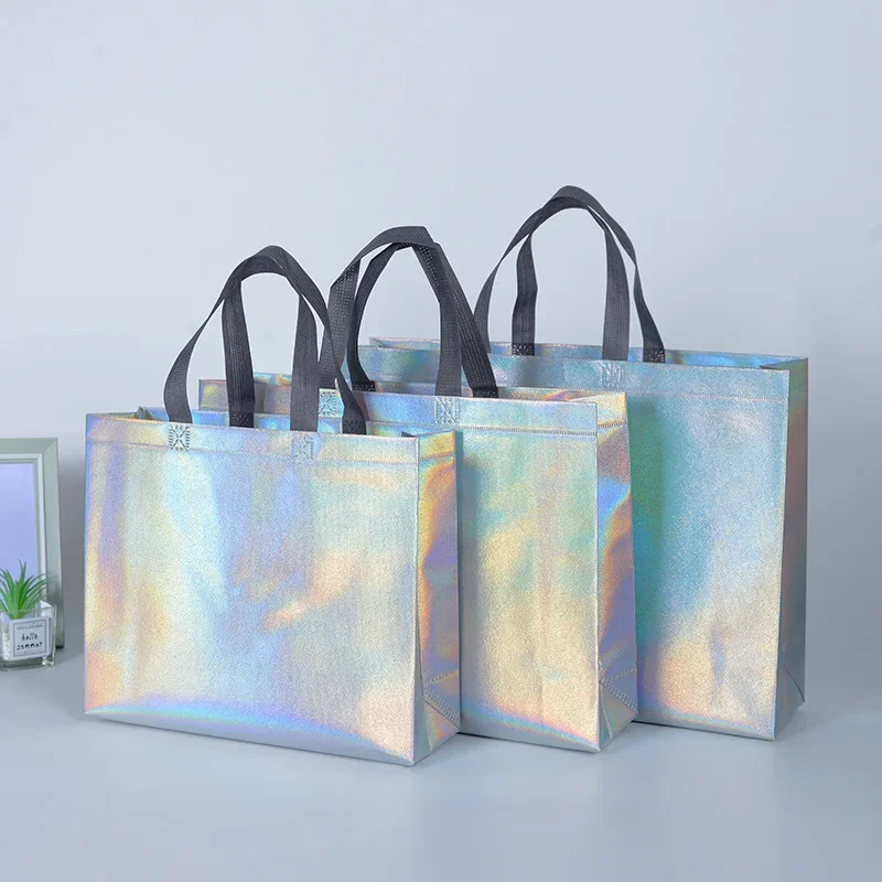 10/20PCS Silver Reusable Gift Tote Bag for Bridesmaids Wedding Birthday Party Grocery Shopping Eco Friendly Favor Party Supplies - Image 2