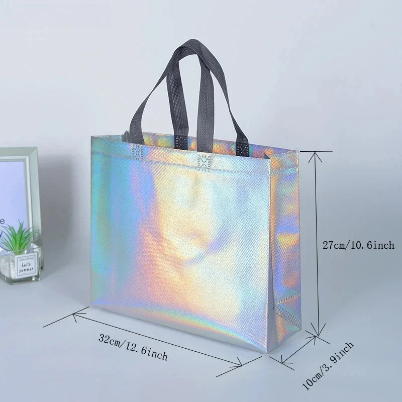 10/20PCS Silver Reusable Gift Tote Bag for Bridesmaids Wedding Birthday Party Grocery Shopping Eco Friendly Favor Party Supplies - Image 6