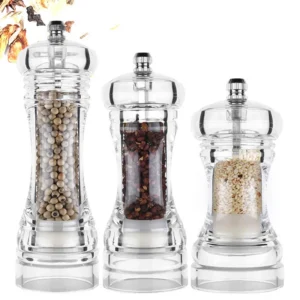 Salt and Pepper Grinder Set, Manual Pepper Mills, Salt Grinder Peppercorn Grinders with Adjustable Coarseness-Clear