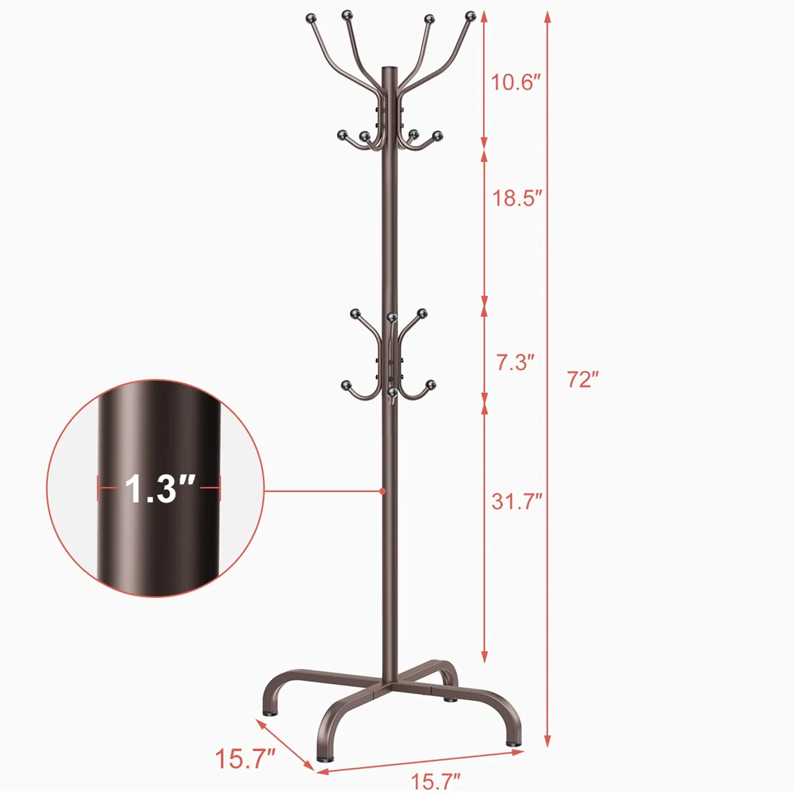 1/2Pcs Coat Rack with 14 Hooks, Freestanding Coat Rack Stand for Entryway, Hallway, Bedroom, and Office, Metal Coat Tree & Hat Rack for Coats, Hats, and Bags - Image 7