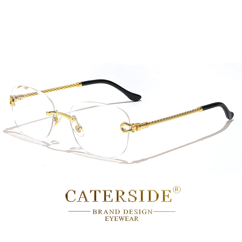CATERSIDE Retro Fashion Sunglasses Women Men Brand Designer Rimless Gradient Sun Glasses Shades Cutting Lens Ladies Eyeglasses - Image 22