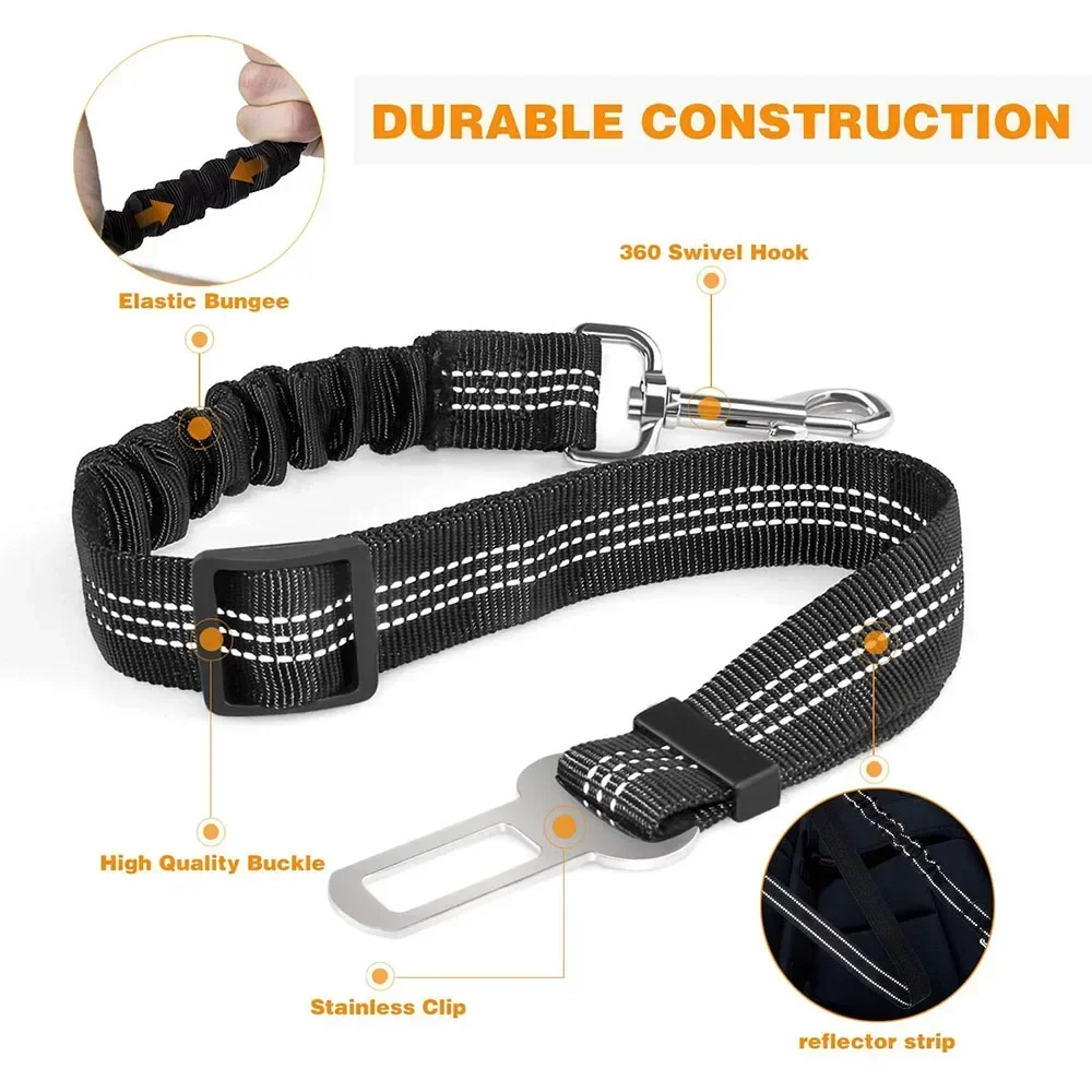 Dog Leash Harness Dogs Dog Accessories Supplies Pet Dog Car Seat Belt Retractable Buffer Elastic Reflective Safety Traction Rope - Image 2