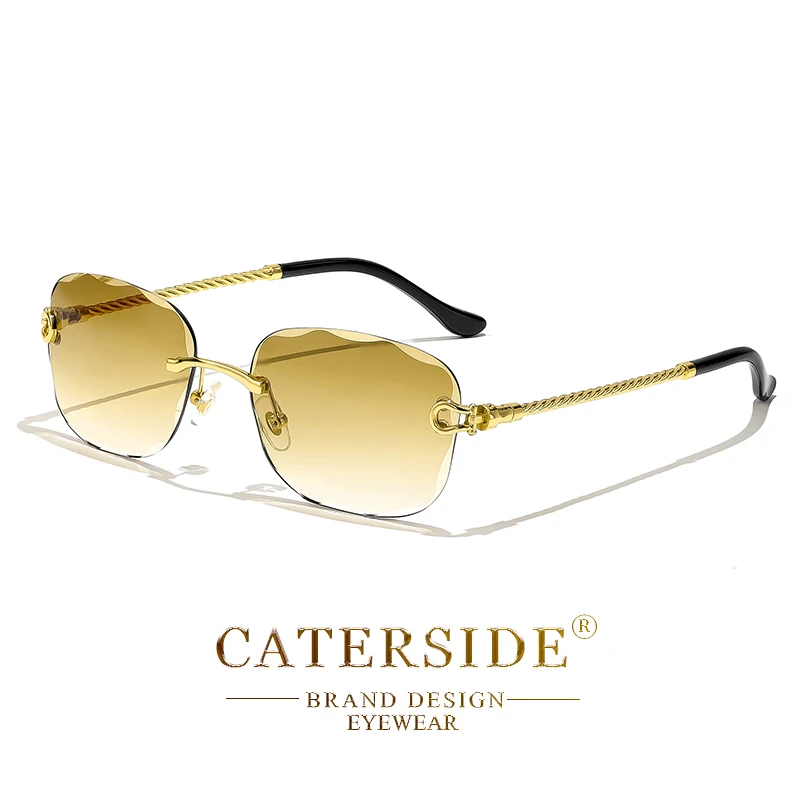 CATERSIDE Retro Fashion Sunglasses Women Men Brand Designer Rimless Gradient Sun Glasses Shades Cutting Lens Ladies Eyeglasses - Image 12