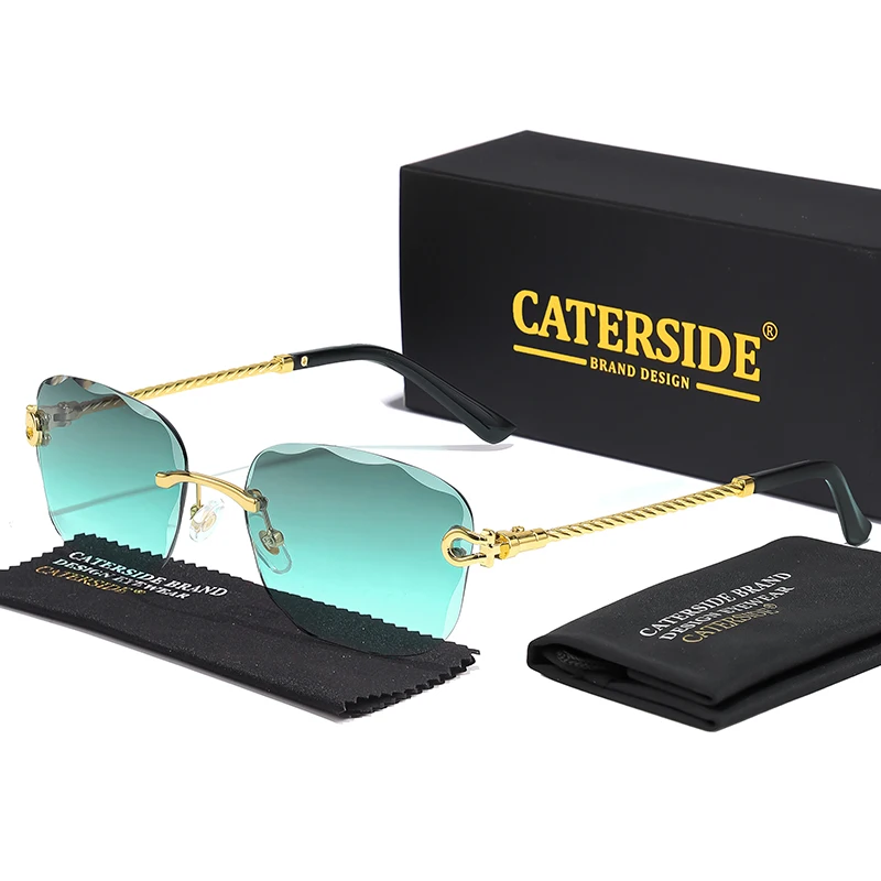 CATERSIDE Retro Fashion Sunglasses Women Men Brand Designer Rimless Gradient Sun Glasses Shades Cutting Lens Ladies Eyeglasses - Image 18