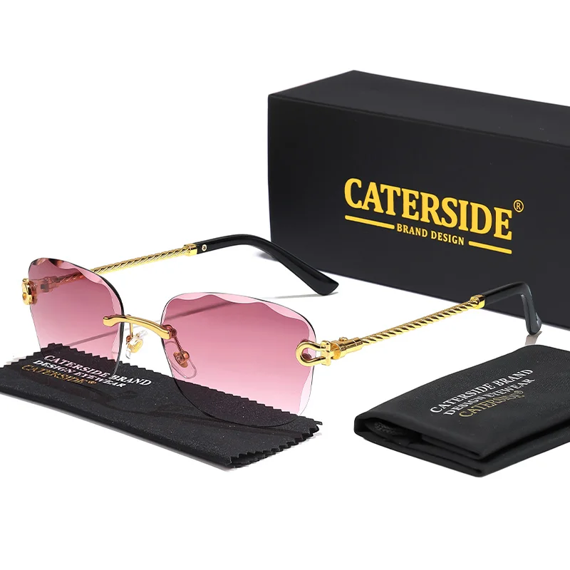 CATERSIDE Retro Fashion Sunglasses Women Men Brand Designer Rimless Gradient Sun Glasses Shades Cutting Lens Ladies Eyeglasses - Image 17