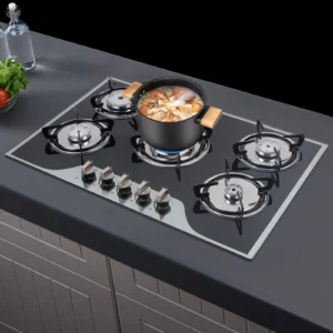 5 Burner Built-in Gas Cooktop Glass Top 3KW Dual Ring High Power Energy Saving 63% Efficiency LPG Natural Gas Stove