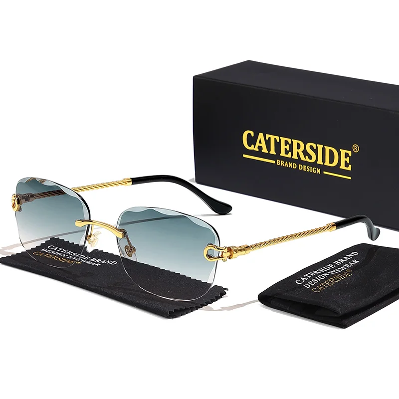 CATERSIDE Retro Fashion Sunglasses Women Men Brand Designer Rimless Gradient Sun Glasses Shades Cutting Lens Ladies Eyeglasses - Image 14