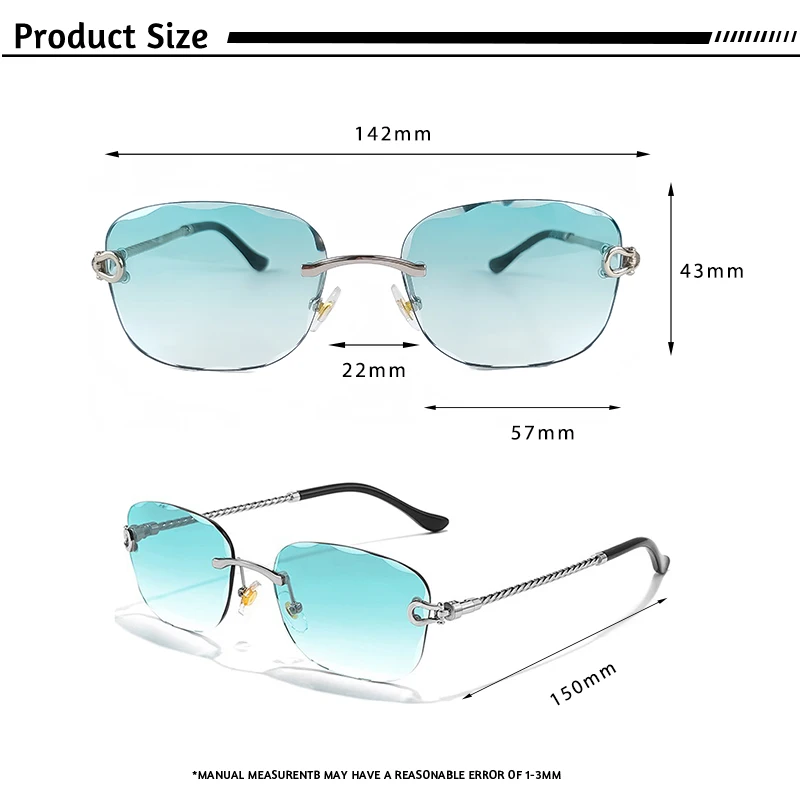 CATERSIDE Retro Fashion Sunglasses Women Men Brand Designer Rimless Gradient Sun Glasses Shades Cutting Lens Ladies Eyeglasses - Image 5