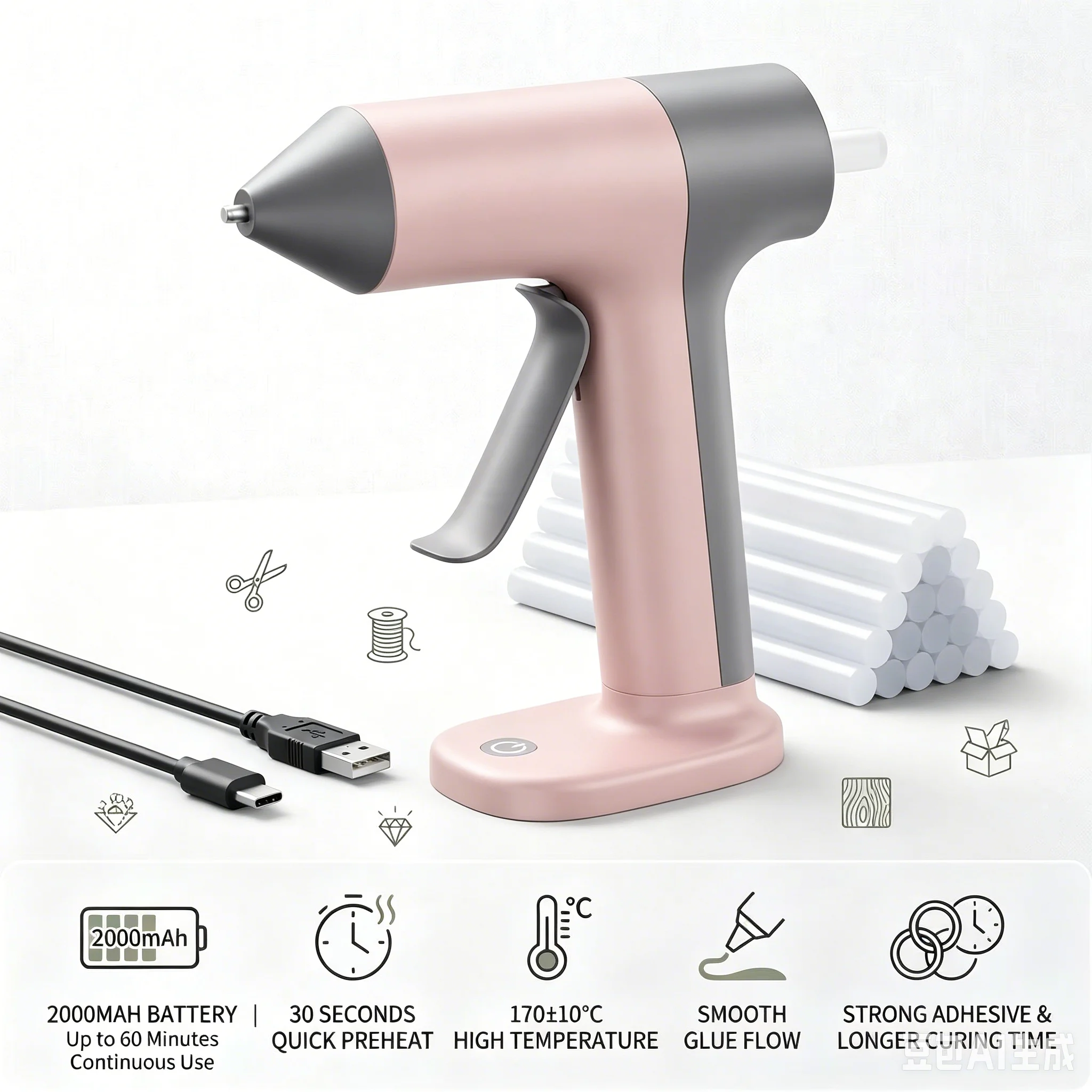 Hot Glue Gun 15W With 20 Glue Sticks 7mm X 140mm Hot Melt Glue Gun 4V Mini Rechargeable Hot Glue Gun 30s Quick Heating Anti-Drip Nozzle USB-C For School DIY Crafts And Quick Household Repairs - Image 9