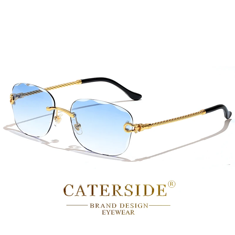 CATERSIDE Retro Fashion Sunglasses Women Men Brand Designer Rimless Gradient Sun Glasses Shades Cutting Lens Ladies Eyeglasses - Image 15