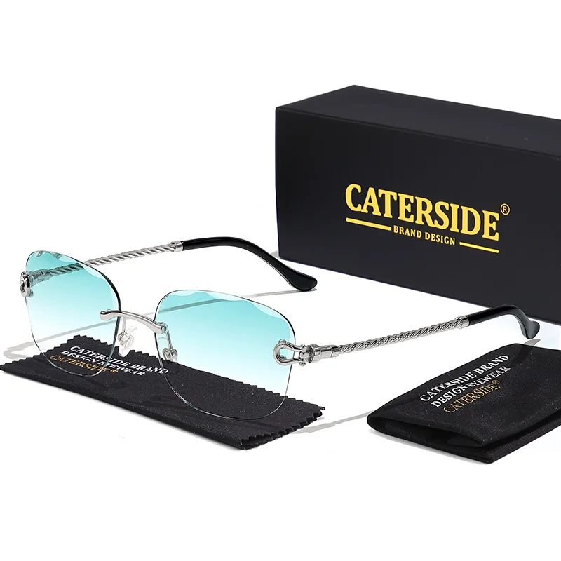 CATERSIDE Retro Fashion Sunglasses Women Men Brand Designer Rimless Gradient Sun Glasses Shades Cutting Lens Ladies Eyeglasses - Image 11