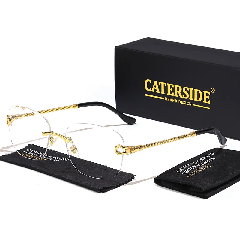 CATERSIDE Retro Fashion Sunglasses Women Men Brand Designer Rimless Gradient Sun Glasses Shades Cutting Lens Ladies Eyeglasses - Image 9
