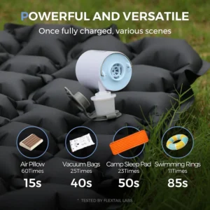 FLEXTAIL Portable Air Pump, Mini Camping Pump with Light, USB-C Charging, Ideal for Sleeping Pads, Air Bed Mattress, Vacuum Bags