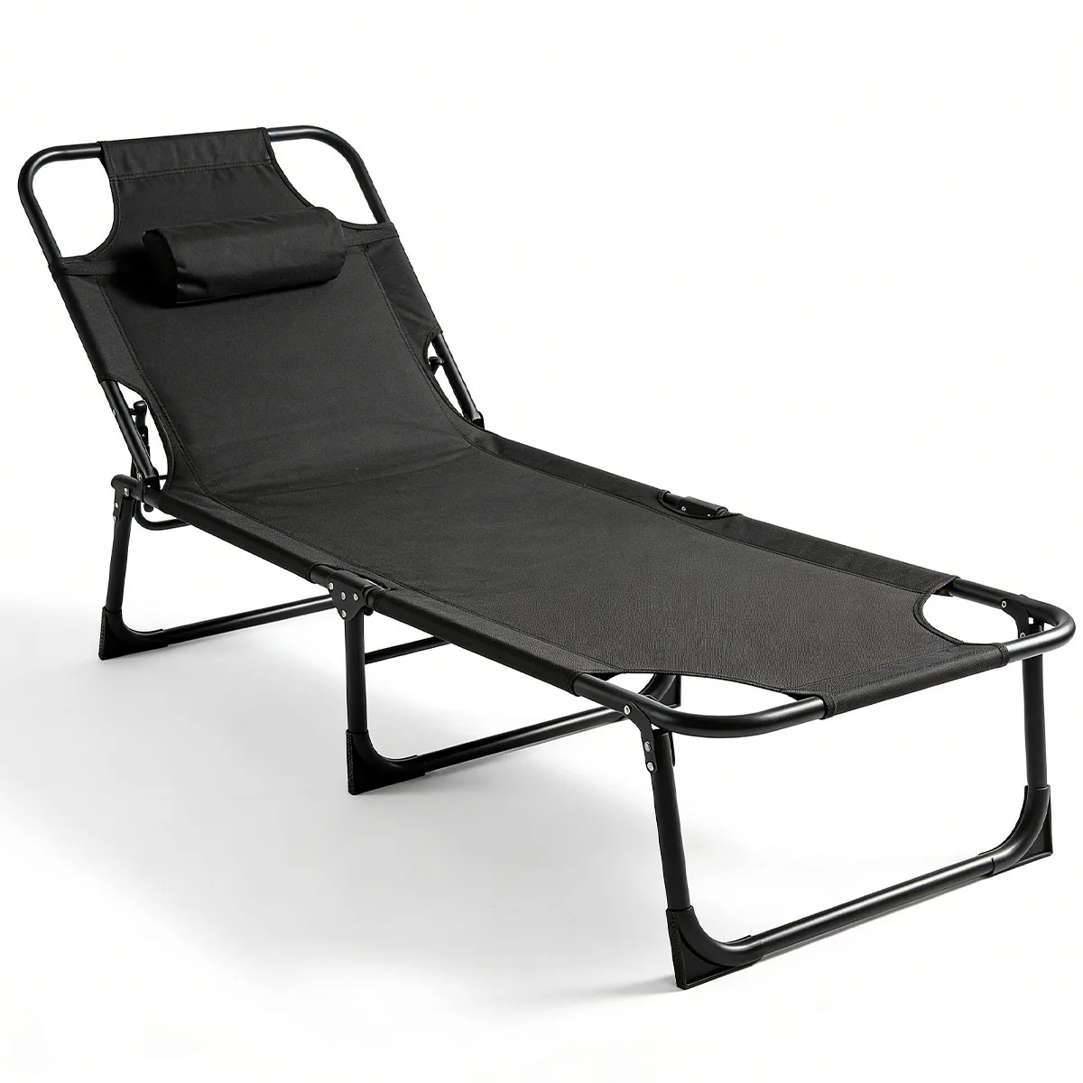 56cm Adjustable Folding Camping Lounge Chair with Removable Soft Cushion, 3 Position Reclining Portable Beach Tanning Chair, Heavy Duty 330 LBS Fold Up Outdoor Chaise Lounge for Pool Patio Office Napping Indoor & Backyard - Image 2