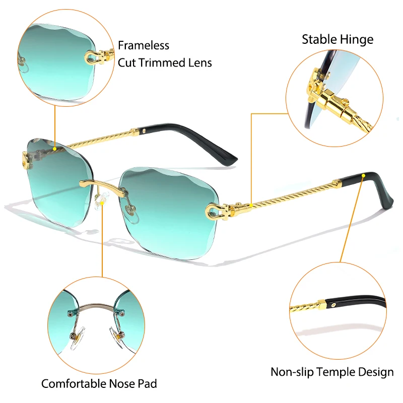 CATERSIDE Retro Fashion Sunglasses Women Men Brand Designer Rimless Gradient Sun Glasses Shades Cutting Lens Ladies Eyeglasses - Image 6