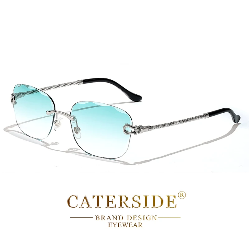 CATERSIDE Retro Fashion Sunglasses Women Men Brand Designer Rimless Gradient Sun Glasses Shades Cutting Lens Ladies Eyeglasses - Image 16